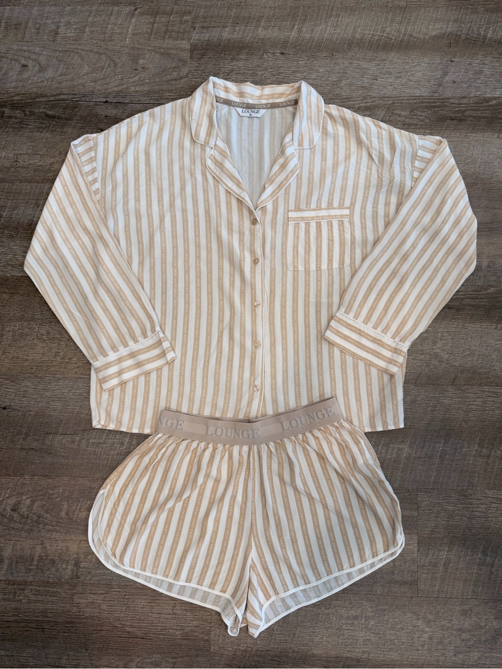Lounge Underwear Striped Pajama Short Set Beige Cream 100% Viscose Sleepwear M